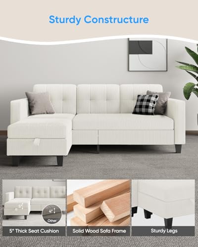 76 Inch L Shaped Corduroy Convertible Sectional Sofa with Reversible Storage Ottoman K833