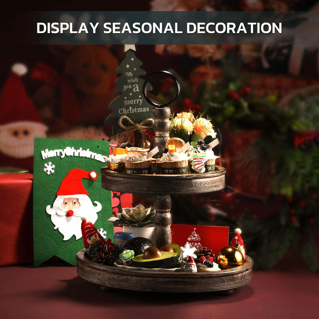 Two Tier Distressed Wood Serving Tray A2785
