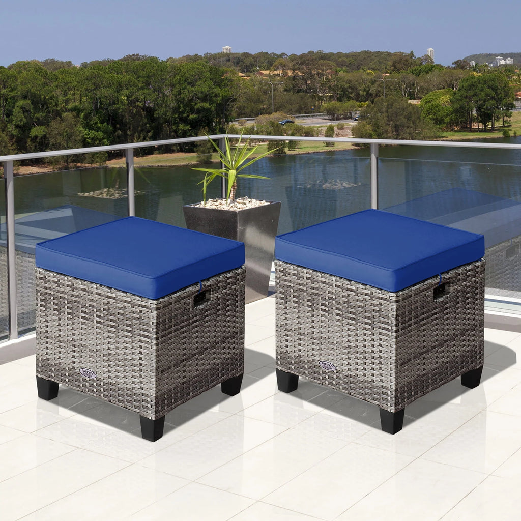 Turquoise Rattan Cushioned Ottoman O2798