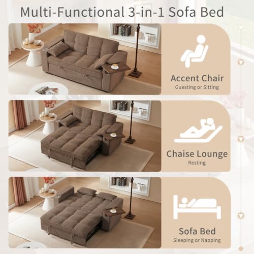 White Corduroy Sleeper Chair Bed with USB Port M577173