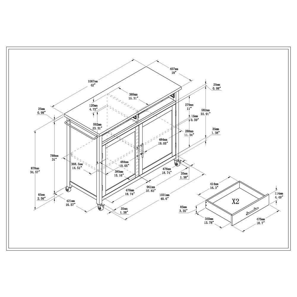 White Kitchen Cart with 2 Drawers P92521