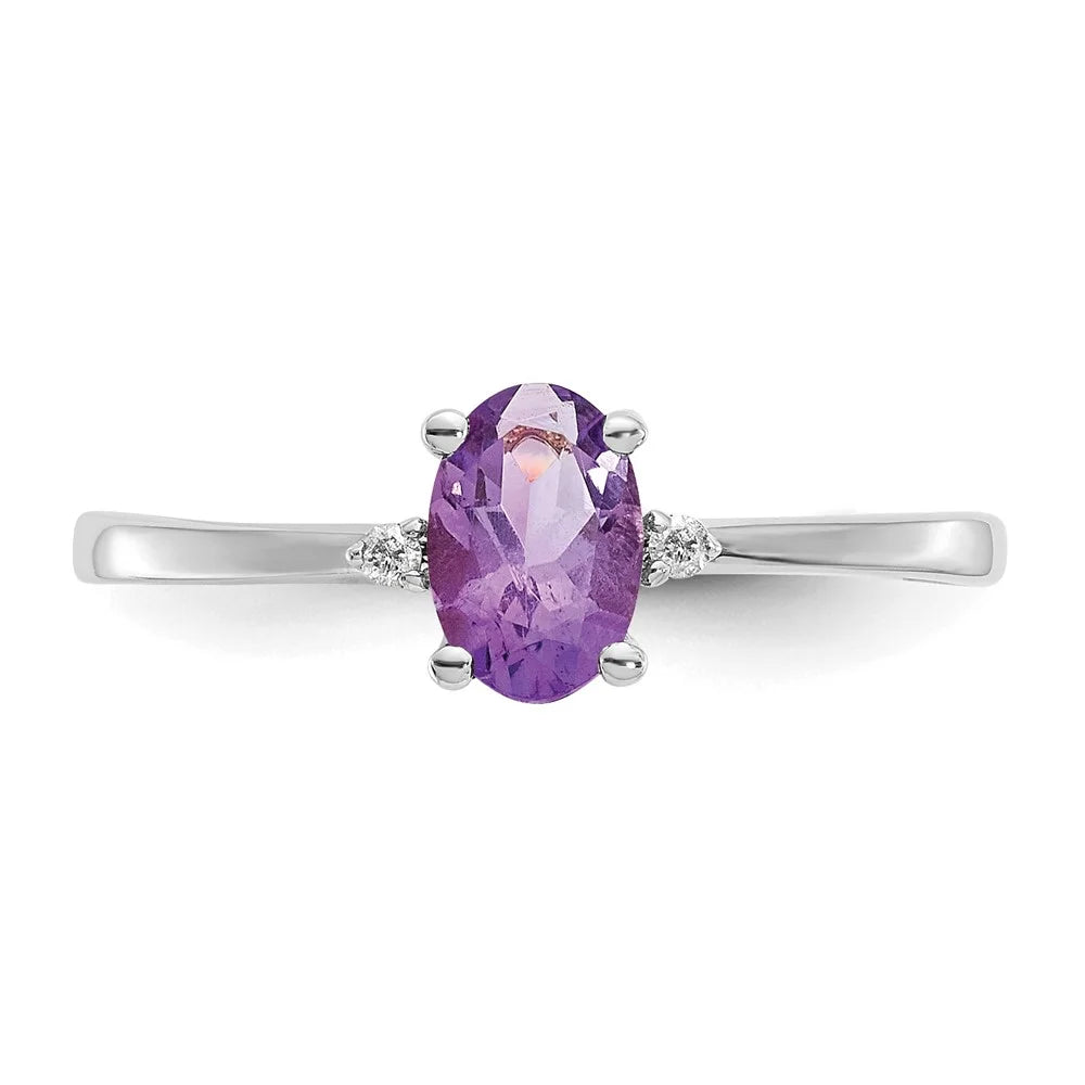 14 Karat White Gold Diamond and Amethyst Birthstone Ring U657