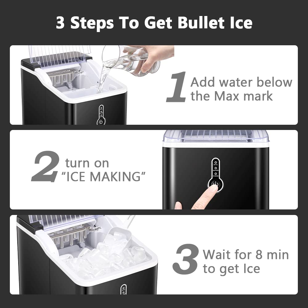 Black 26Lbs/24Hrs Portable Bullet Ice Maker with Ice Scoop/Basket L589895
