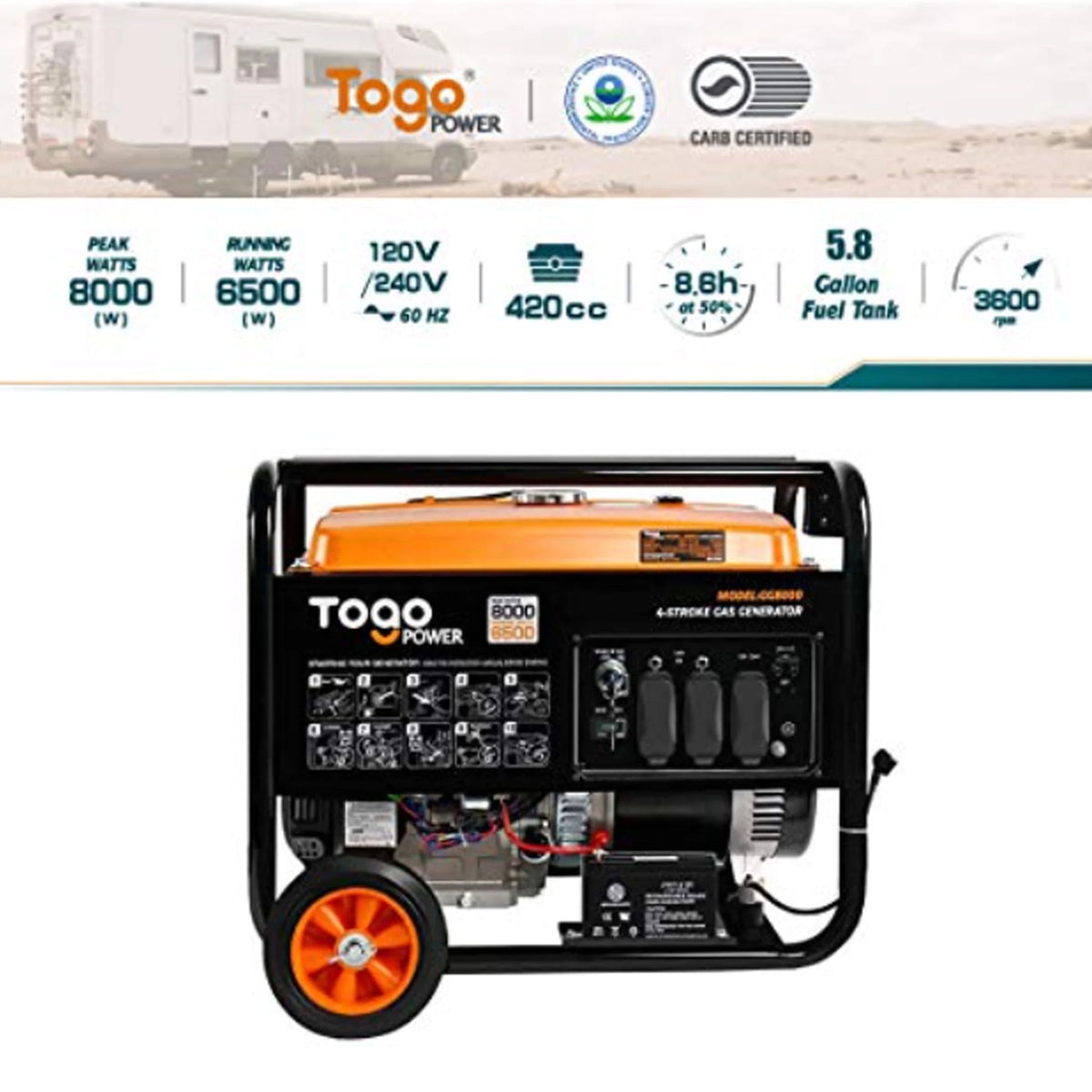 Portable Gasoline Powered Generator 8000 Watt H201