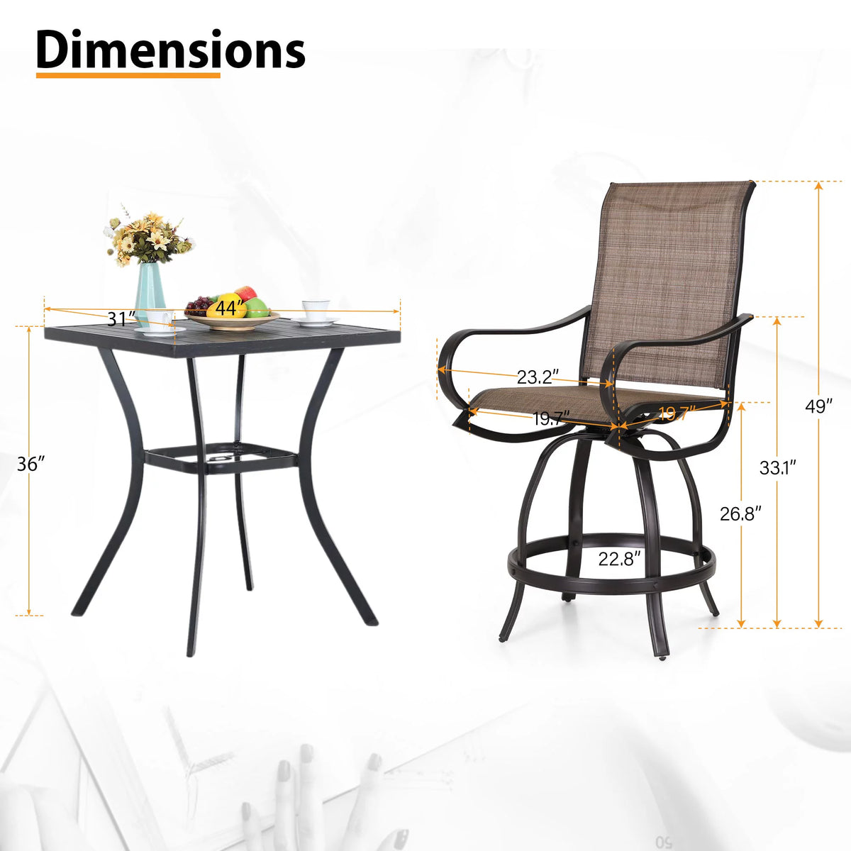 3 Pieces Patio Metal Bar Stools and Table Set L9975