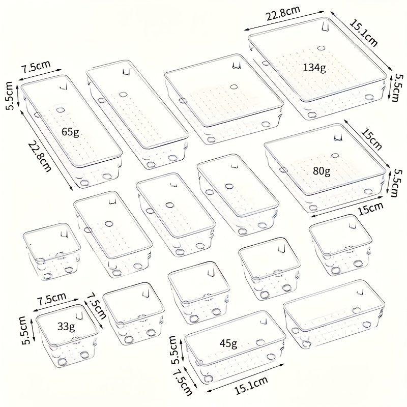 44pcs Clear Plastic Drawer Organizers Set with Non-Slip Pads B9072