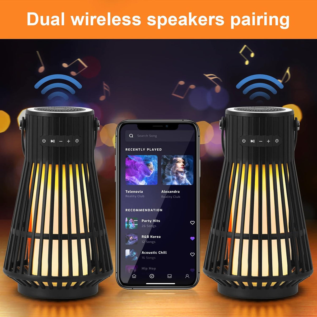 Outdoor Bluetooth Speaker with LED Flickering Flame Effect, Portable Waterproof Wireless Speaker with Wall Mounted Hook M14524