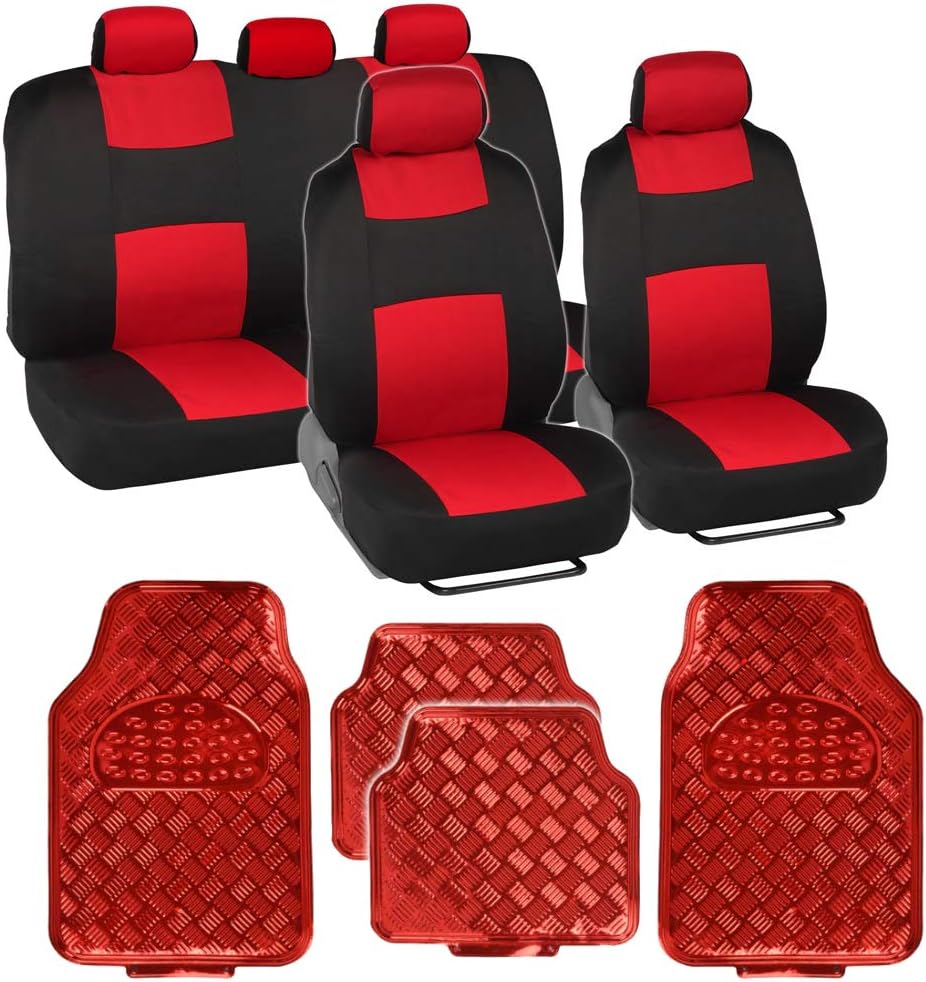 PolyPro Car Seat Covers Full Set with 4PC Metallic Floor Mats B2389