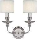 Polished Nickel Wall Sconce with White Fabric Shades F3195