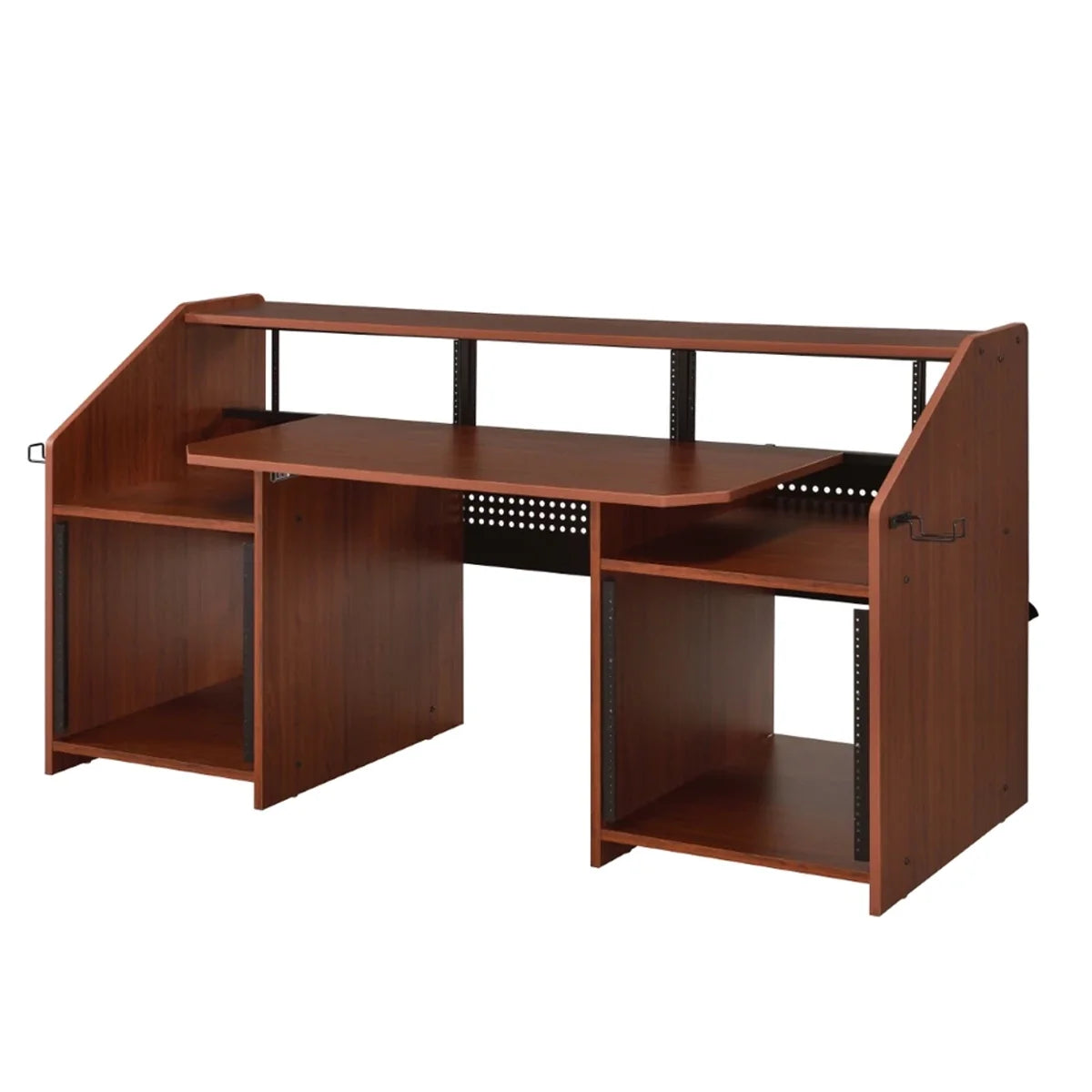 71 Inch Wood Music Desk Studio Workstation, 3 Shelves, Cherry Brown Y6395