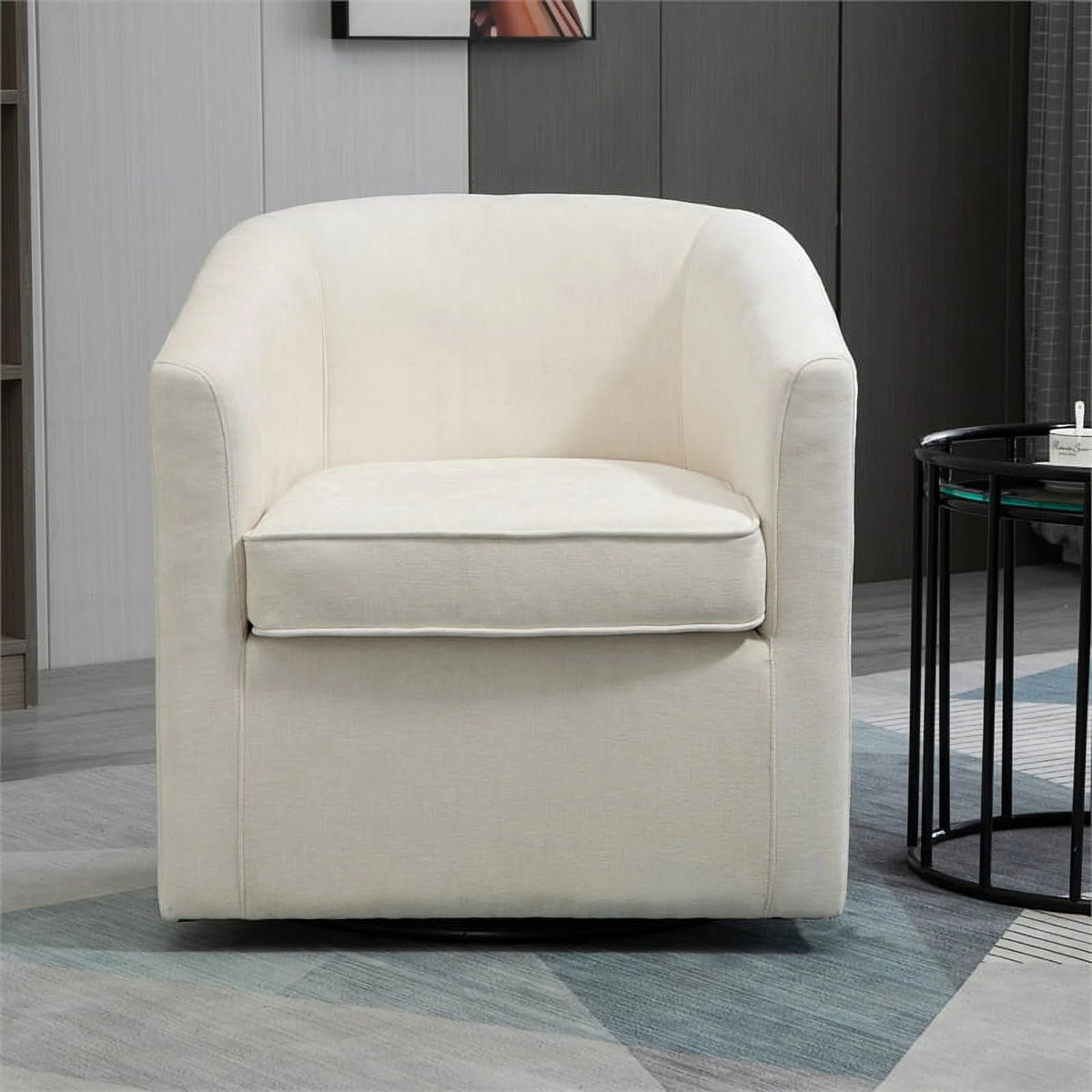 Beige Wood Swivel Upholstered Accent Chair V2241
