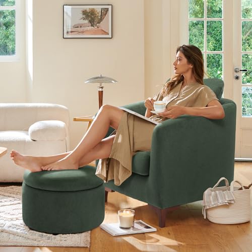 Velvet Accent Chair with Storage Ottoman Set of 2, Camel M461