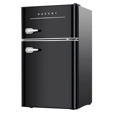 Retro Mini Refrigerator 2-Door Compact Refrigerator, 3.2 Cu.ft, Black Q938