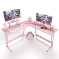 Pink L-Shaped Gaming Desk with Monitor Riser V796191