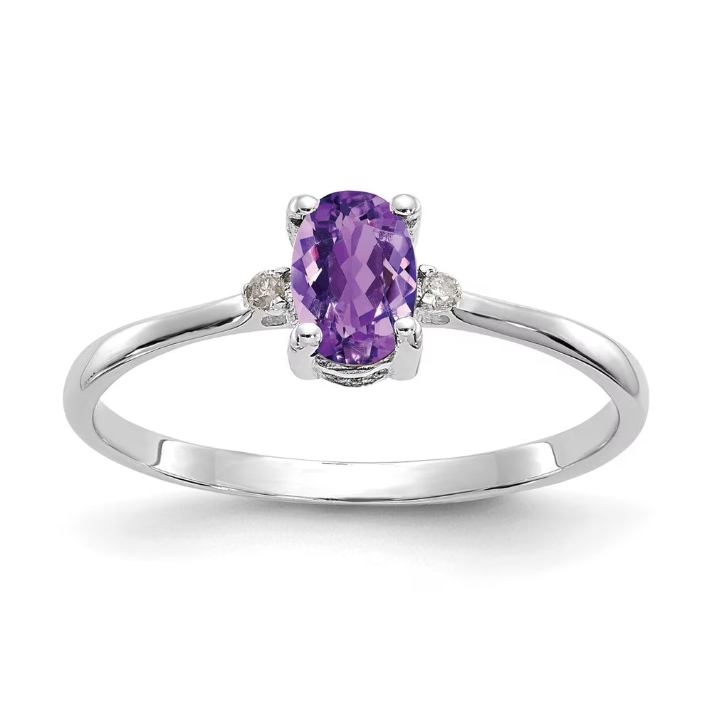 14 Karat White Gold Diamond and Amethyst Birthstone Ring U657