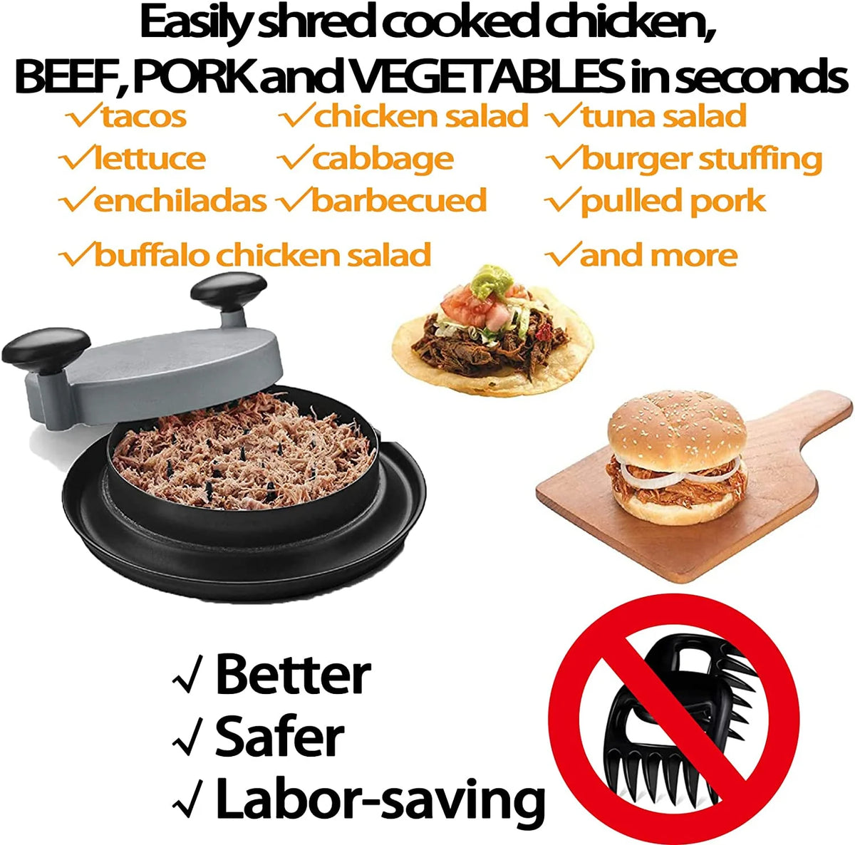 Chicken Shredder Tool with Handles and Non-Skid Base V93120