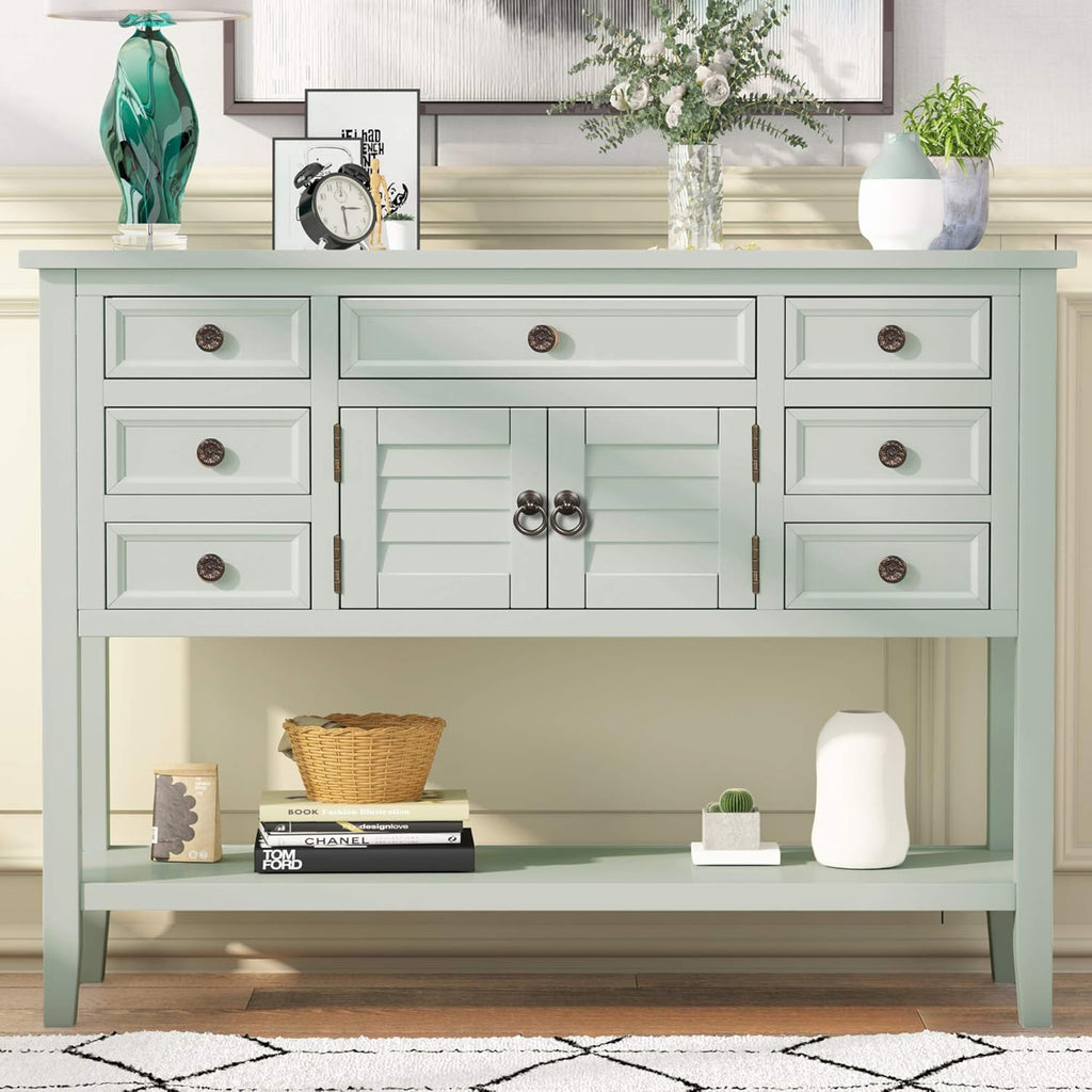 Buffet Table with Cabinet, 7 Storage Drawers and Bottom Shelf K473