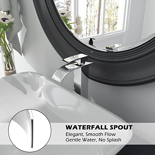 Waterfall Chrome Single Hole Bathroom Faucet with Pop up Drain I9684