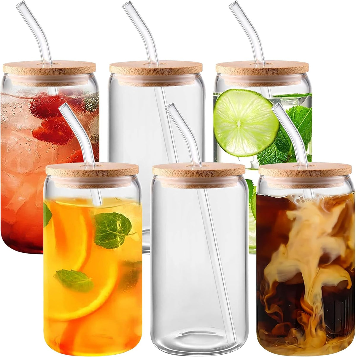 16 oz Glass Tumbler with Bamboo Lid and Straw T41415