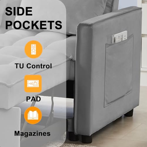 White Corduroy Sleeper Chair Bed with USB Port M577173