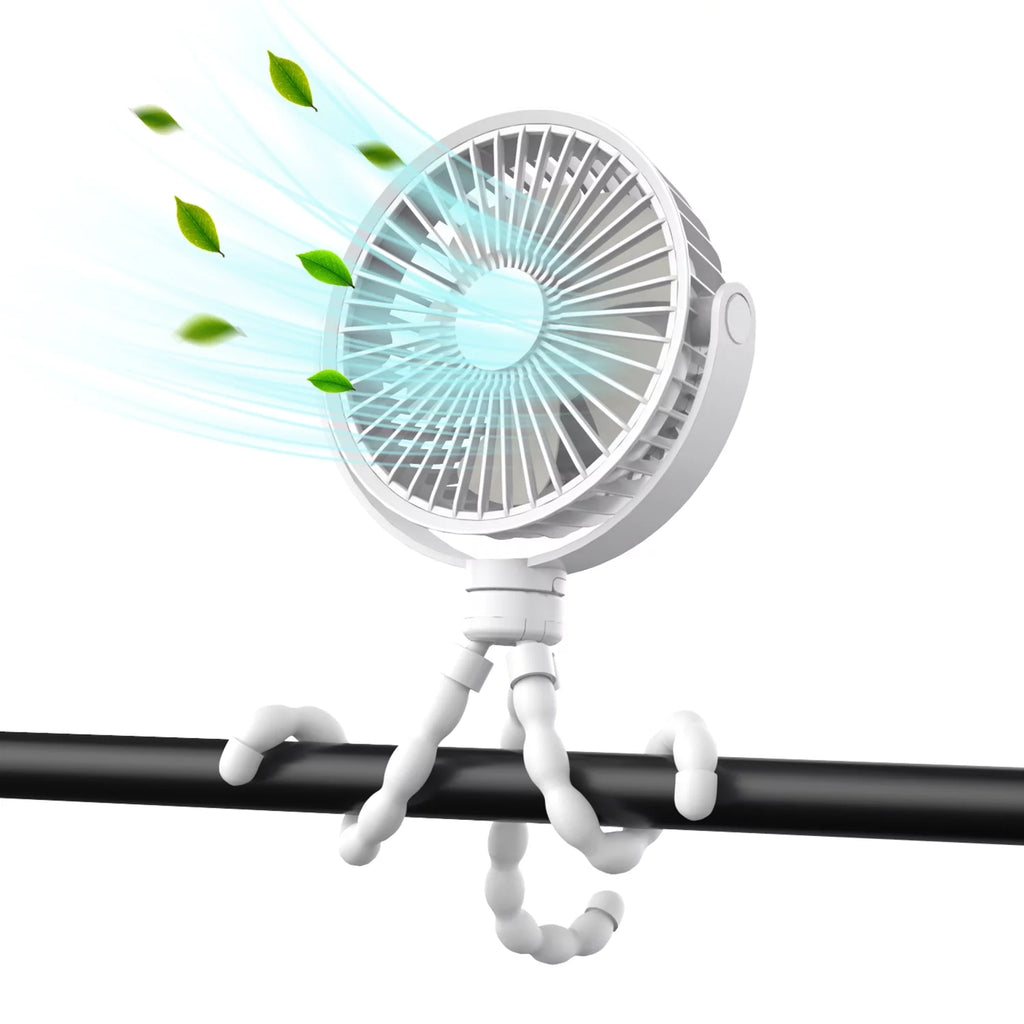 Portable Battery Operated Clip on Fan with Flexible Tripod White U106506