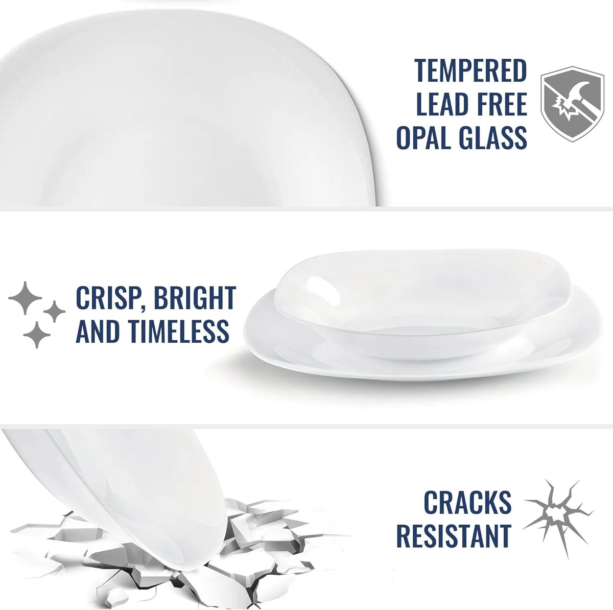 Set of 6 Tempered Opal Glass Dinner Plates Q8442