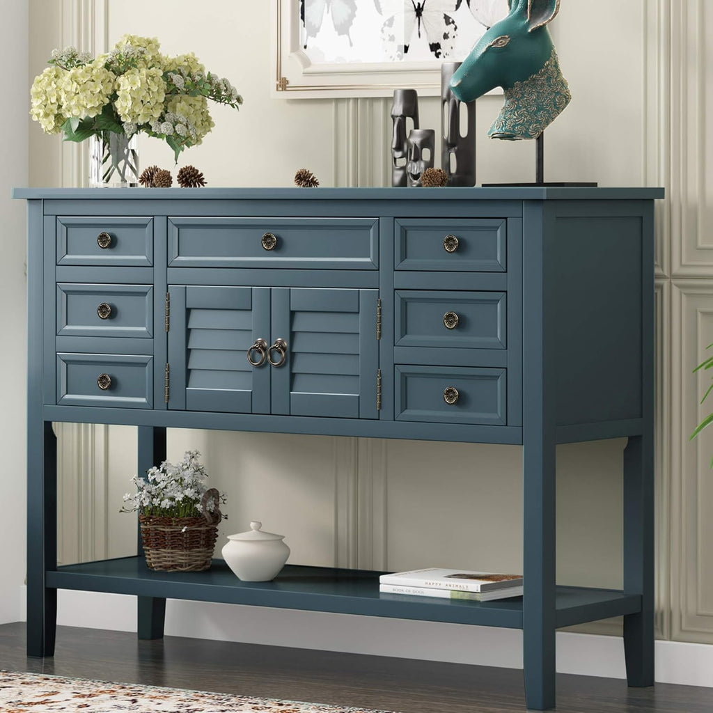 Buffet Table with Cabinet, 7 Storage Drawers and Bottom Shelf K473