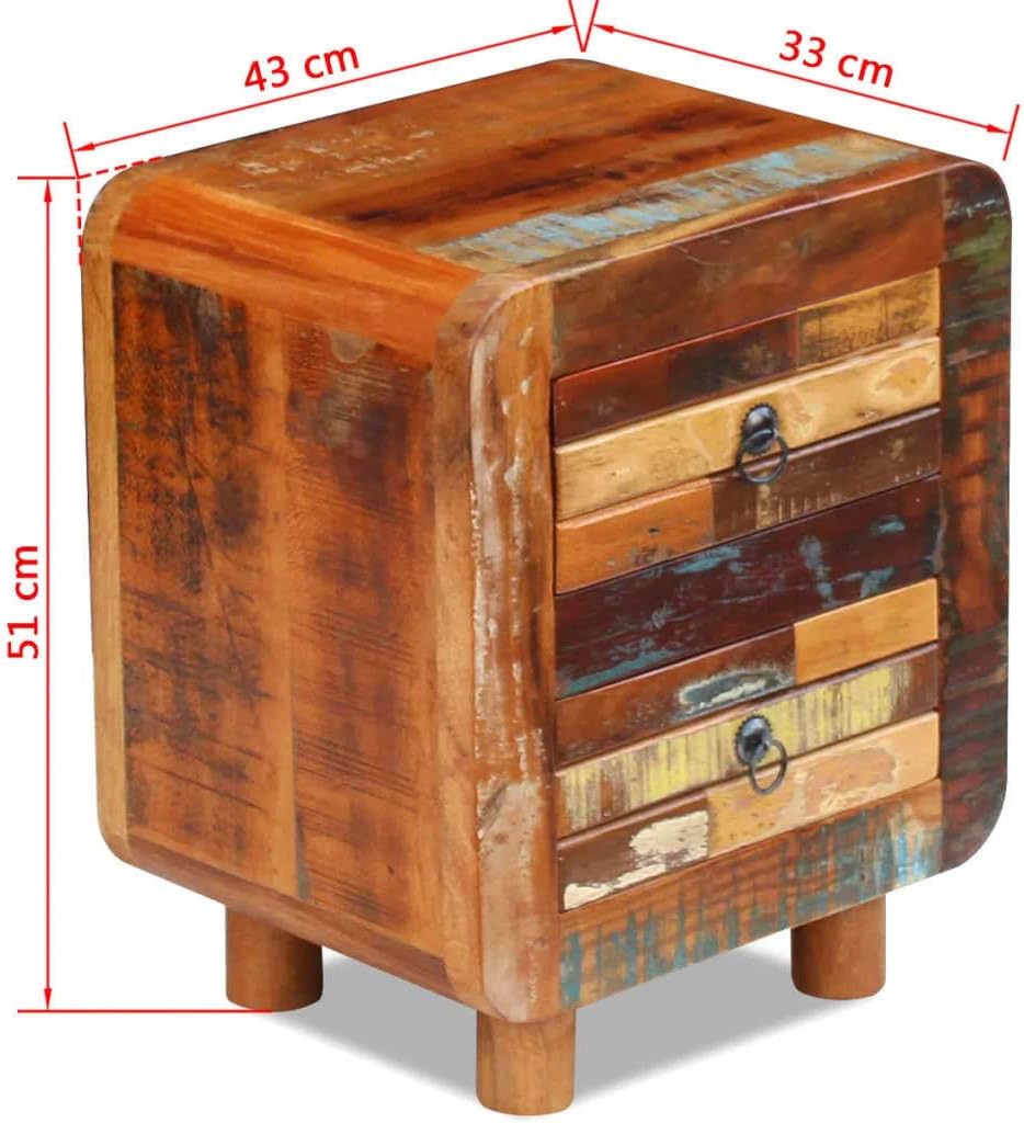 Solid Reclaimed Wood Bedside Cabinet 2 Drawer Nightstand Y4877