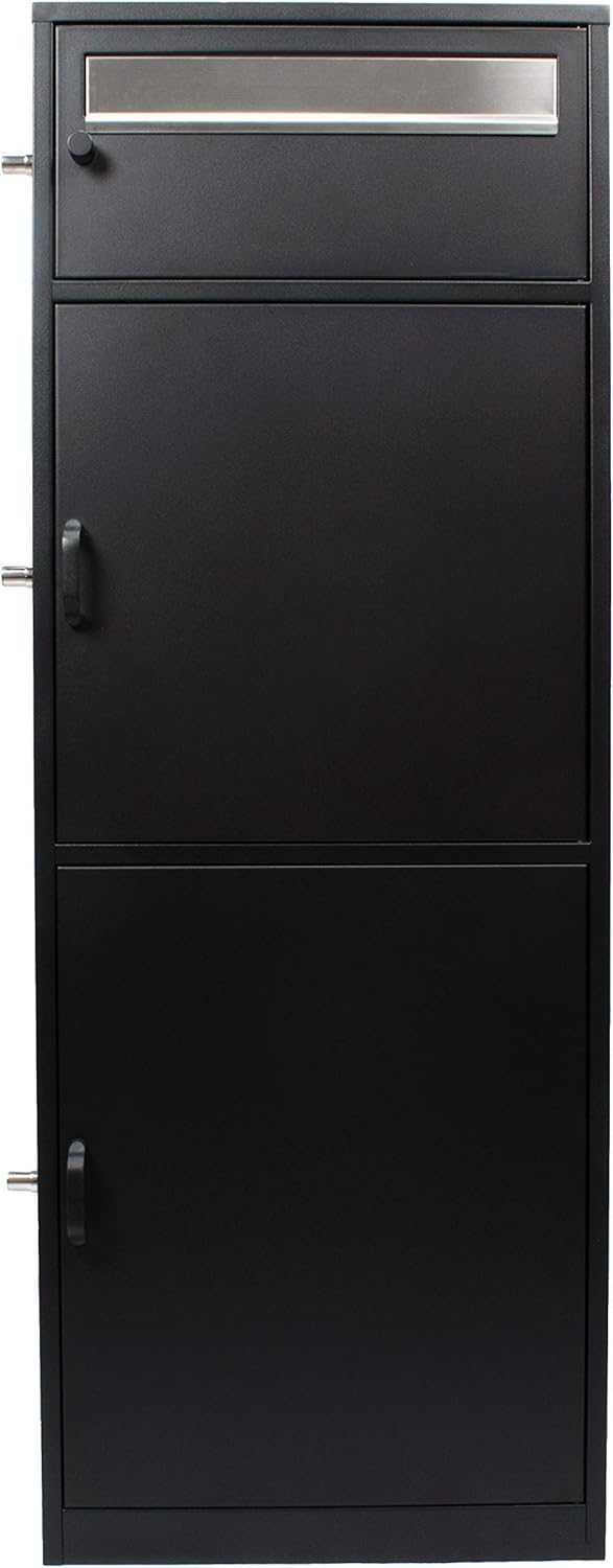 Black Steel Freestanding Parcel Drop Mail Box with Locking Letterbox Y8856