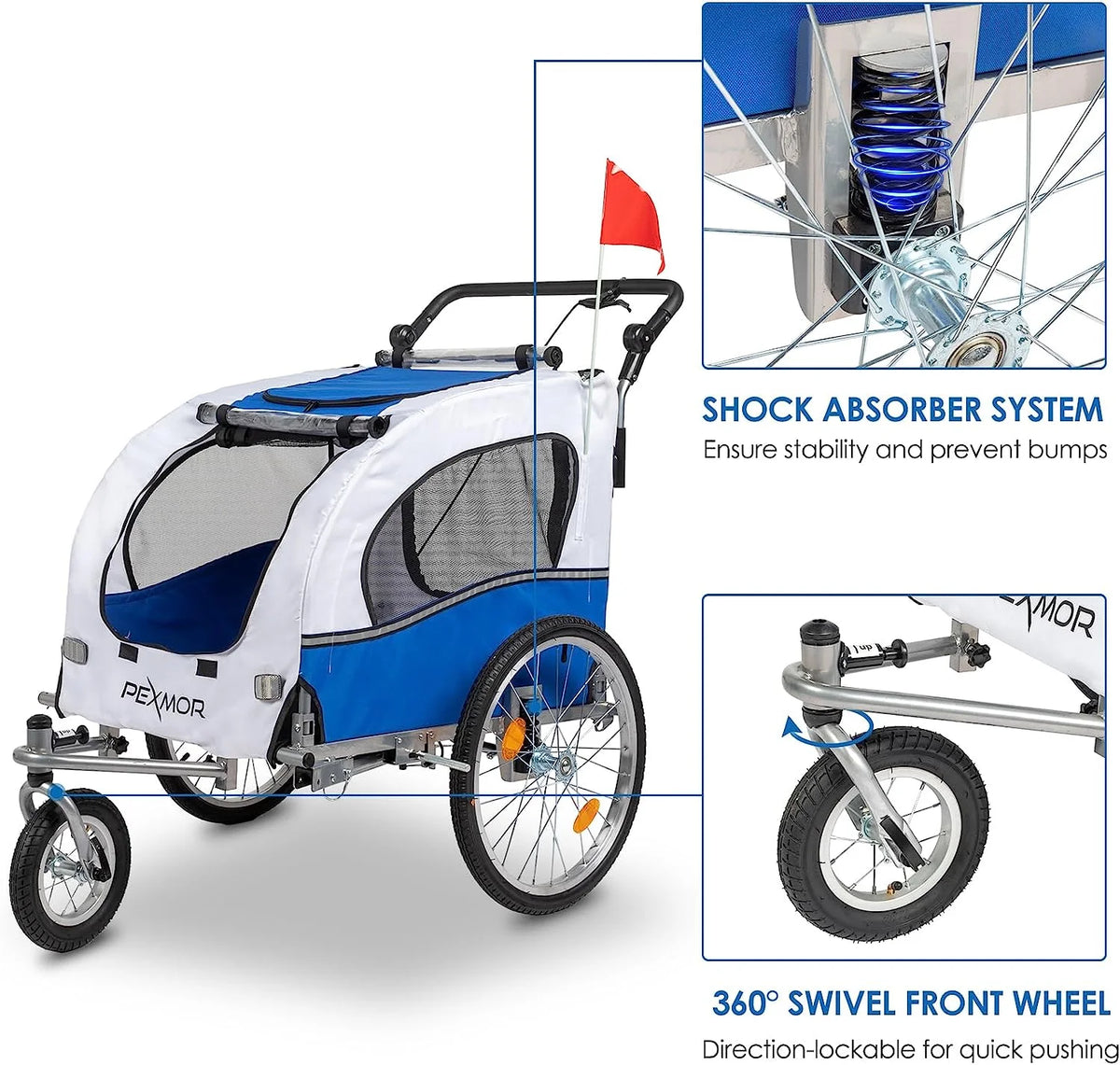 2-in-1 Dog Bike Trailer Pet Stroller with Universal Hitch R28628