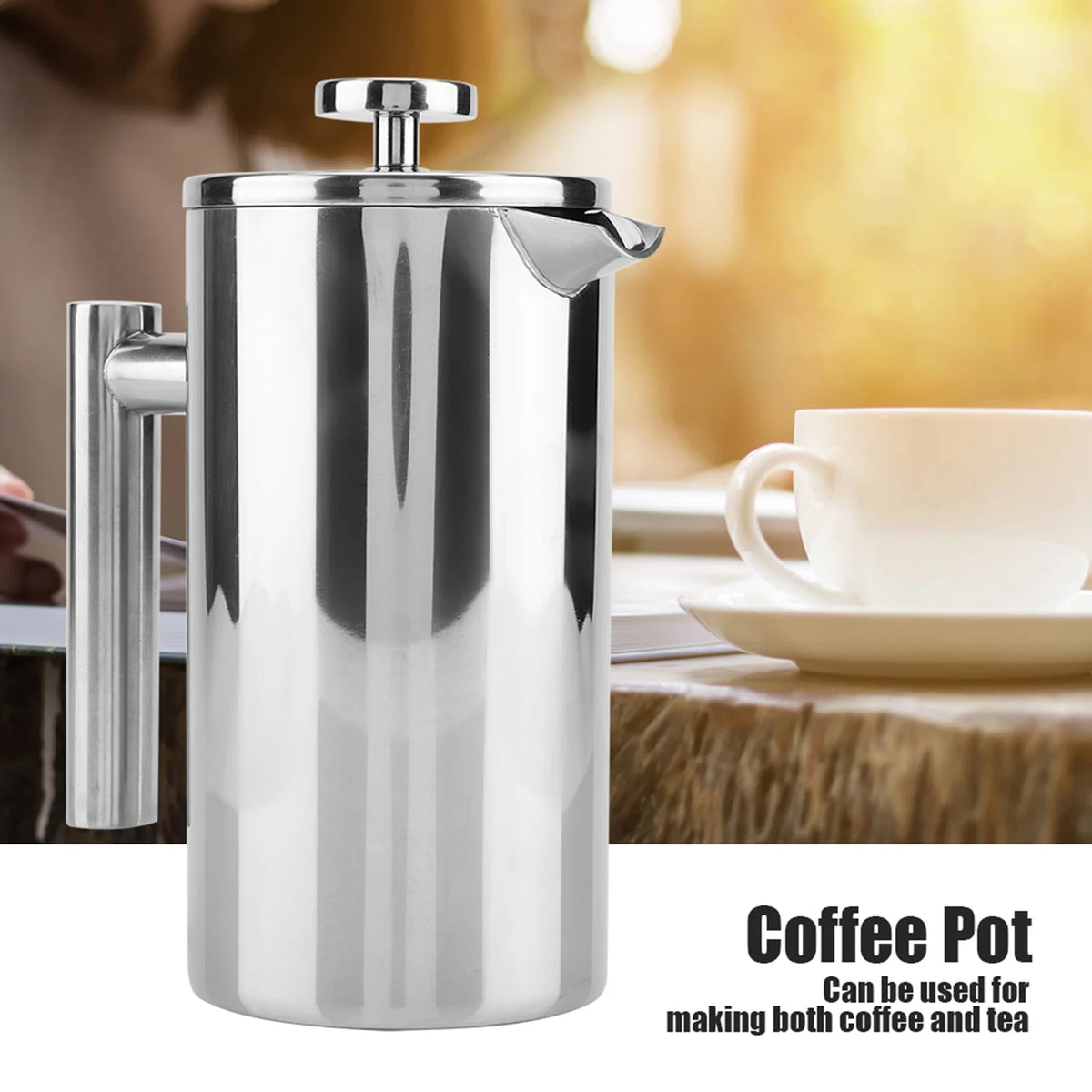 Double Walled Stainless Steel French Press Coffee Maker with Filter D9485