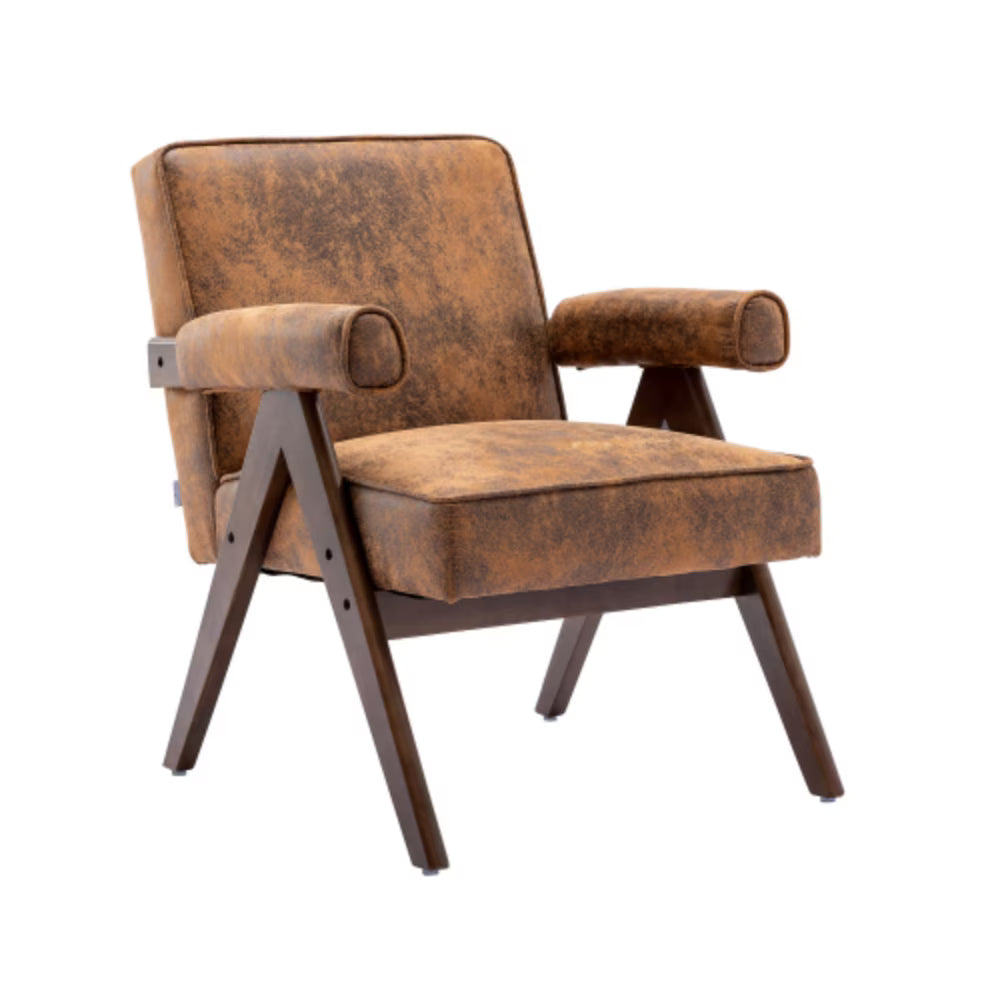 Mid-Century Modern Accent Chair with Solid Wood Armrest and Feet U780