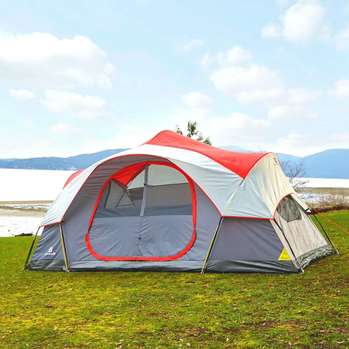 8 Person 3 Season Dome Tent with Room Divider and Rainfly, Red W269