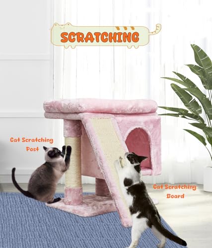Beige Small Cat Tree with Scratching Post and Cave X868039