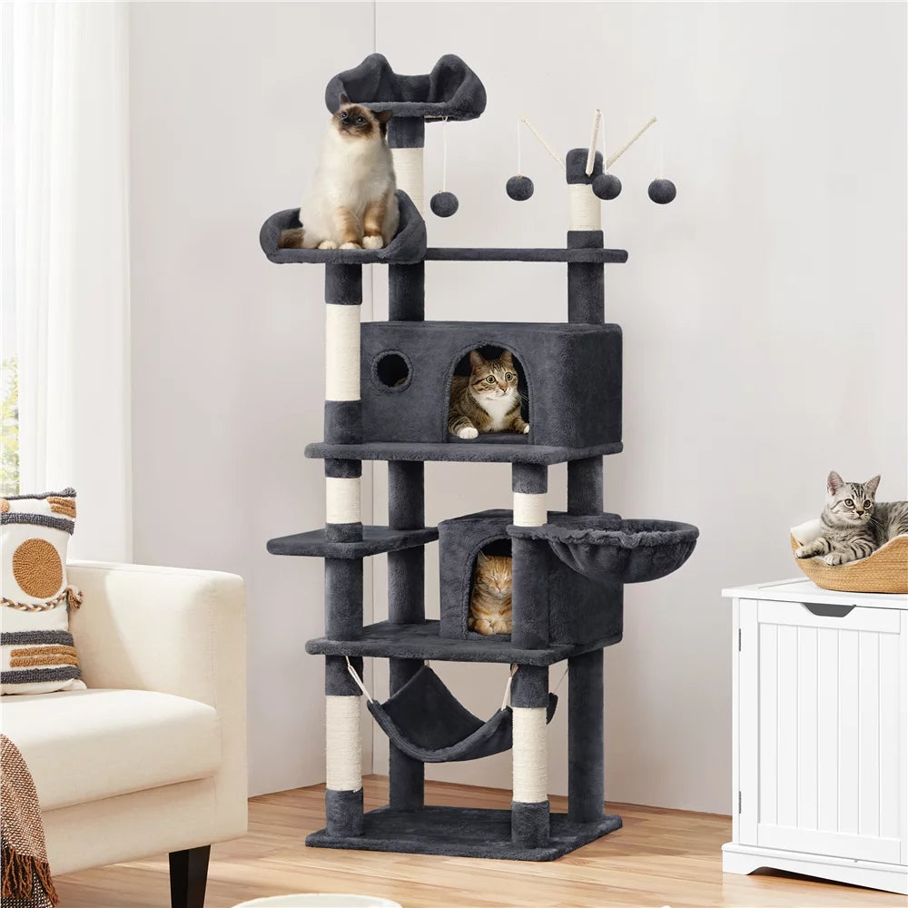 67" Multi-Level Cat Tree Tower with 2 Condos & Hammock Basket B5764