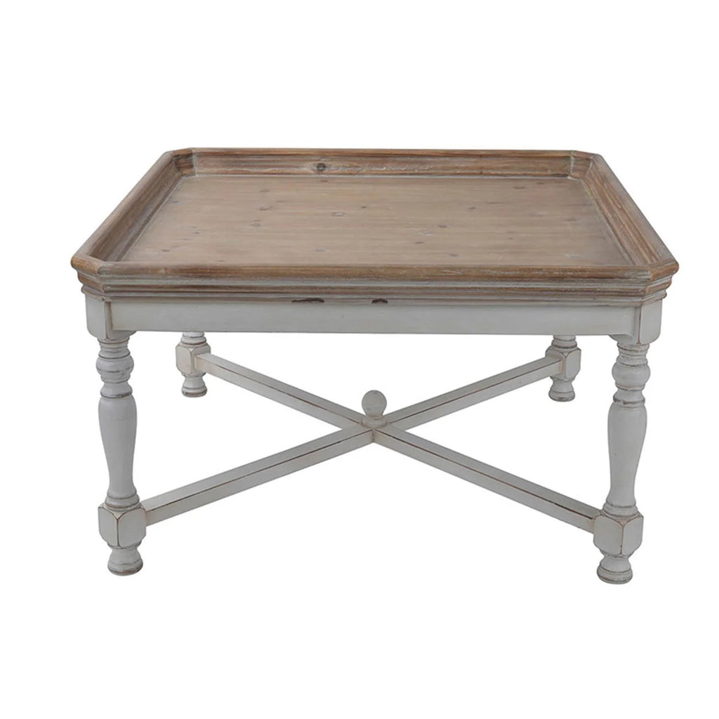 Square Coffee Table with Aged White & Natural Finish X961