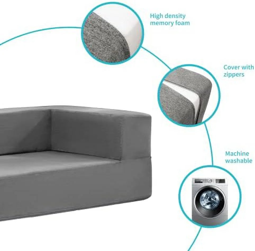 Velvet Convertible Floor Sofa Bed with 3 Ottomans Memory Foam Pull Out Couch C896