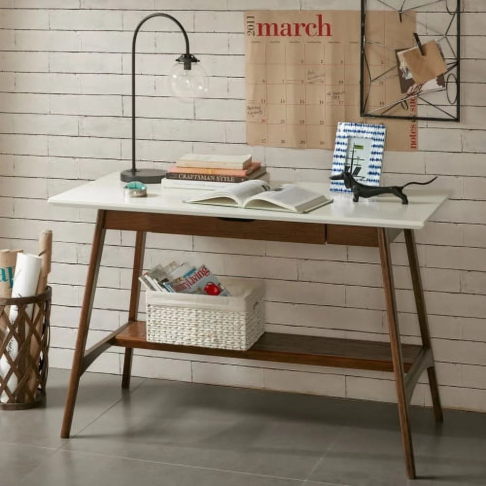 Off White Pecan Wood Desk I53813