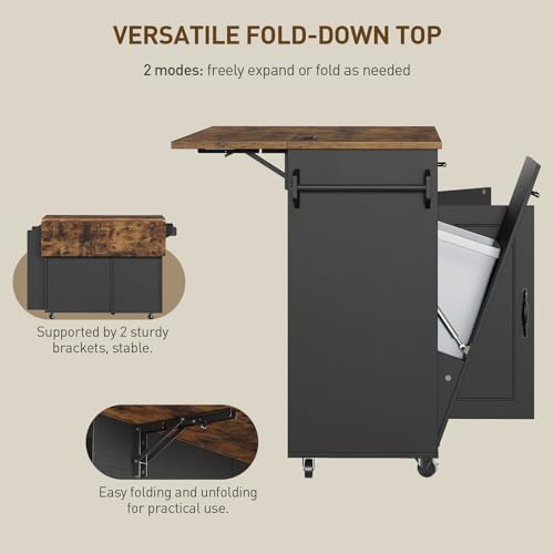 White and Walnut Kitchen Island with Power Outlet and Drop Leaf C73146