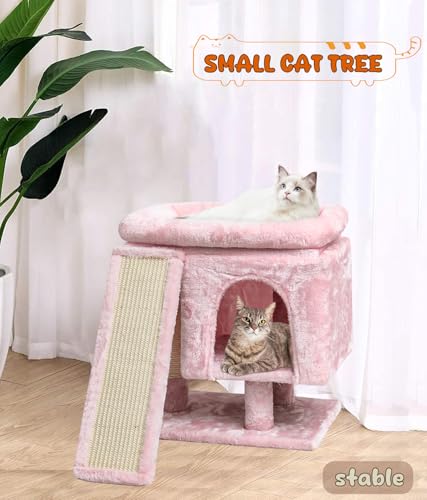 Beige Small Cat Tree with Scratching Post and Cave X868039