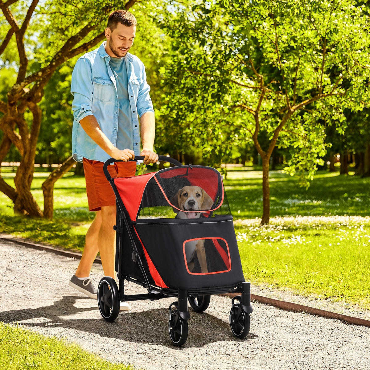 Gray Foldable Pet Stroller with 2 Safety Lashes Y122
