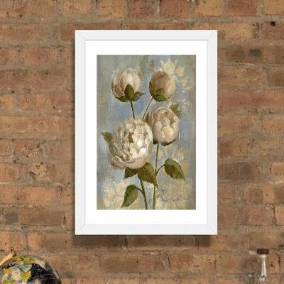 Peony on Soft Blue Framed Canvas 26x22 R7724