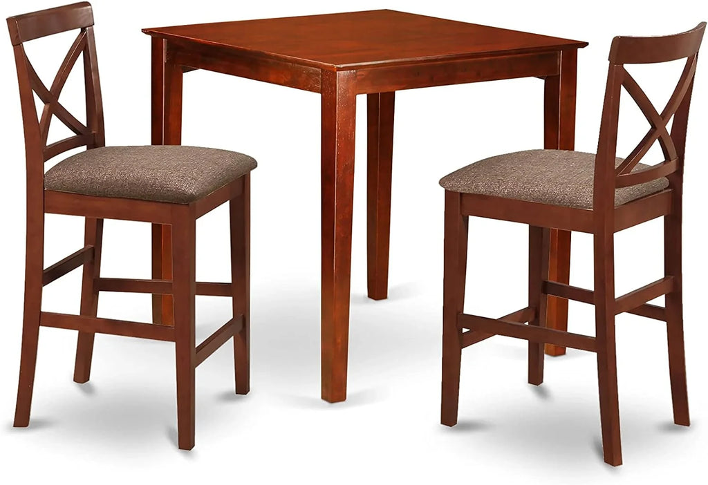 3 Piece Counter Height Set with Square Kitchen Table and 2 Linen Fabric Dining Chairs J6292