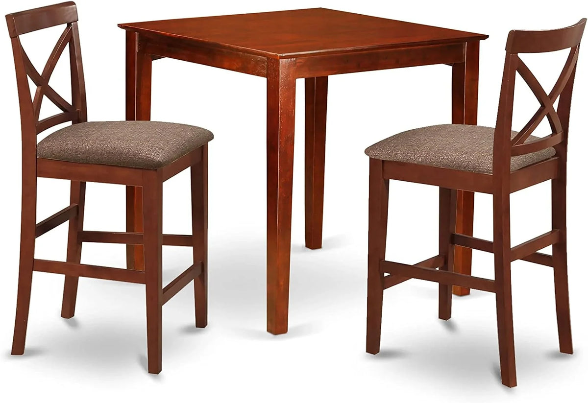 3 Piece Counter Height Set with Square Kitchen Table and 2 Linen Fabric Dining Chairs J6292