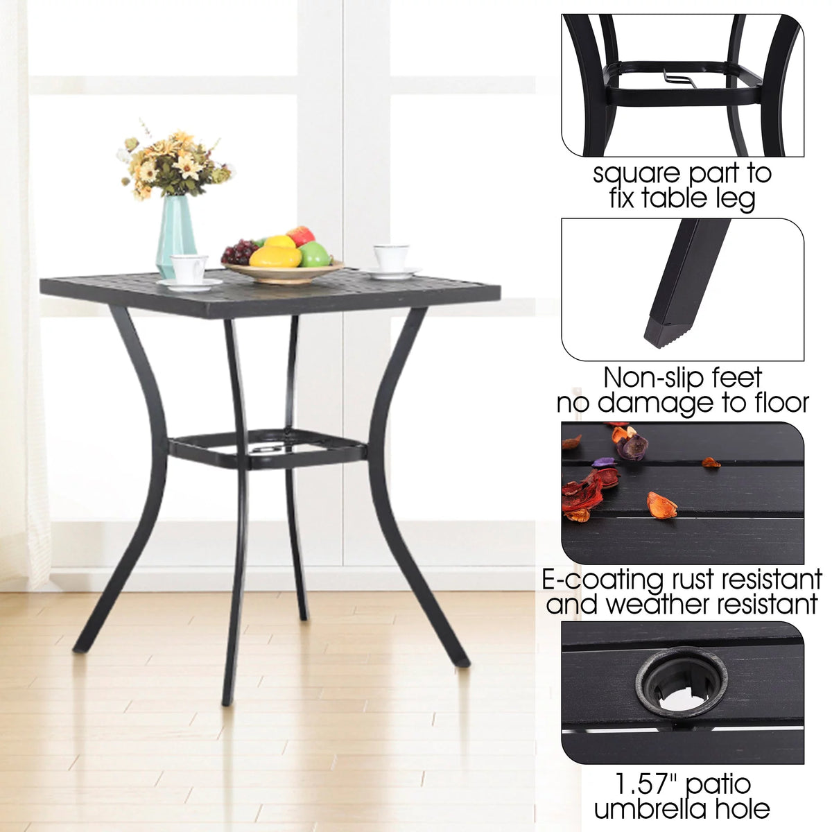 3 Pieces Patio Metal Bar Stools and Table Set L9975