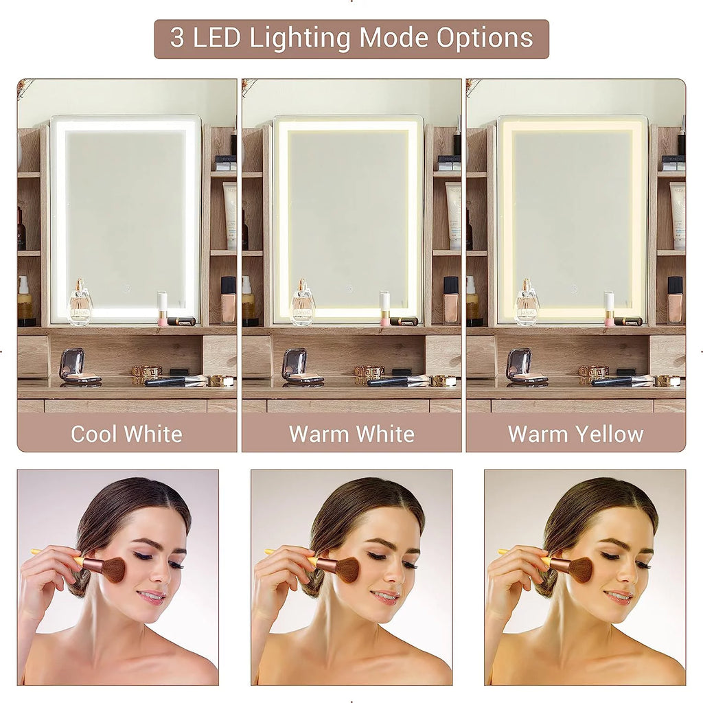 Vanity Set with Lighted Mirror and Cushioned Stool I921470