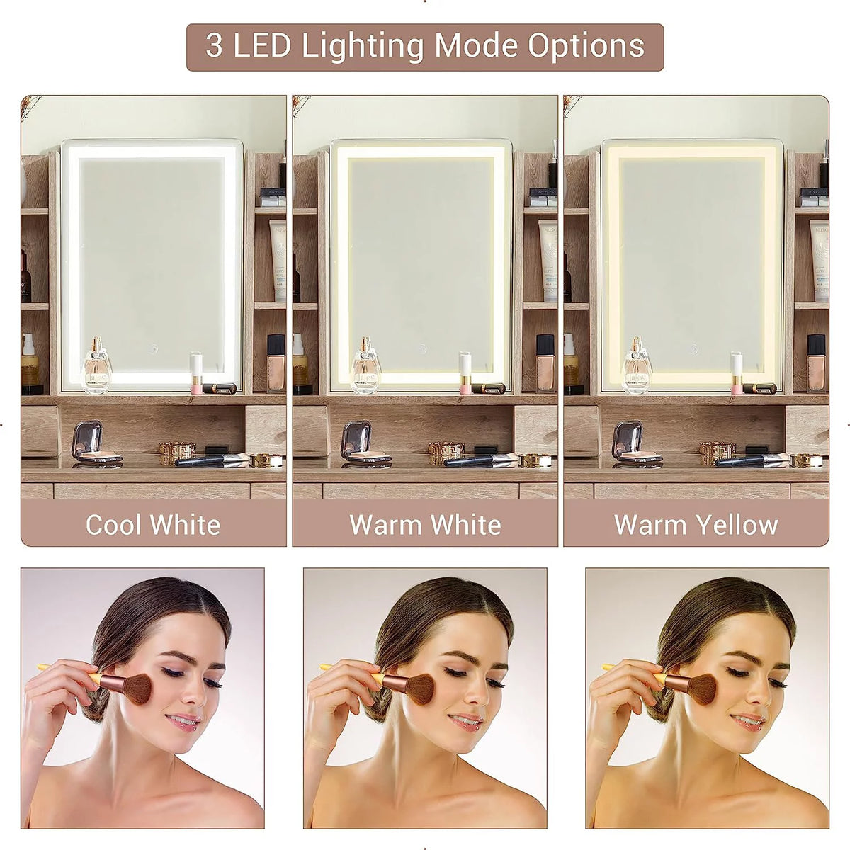 Vanity Set with Lighted Mirror and Cushioned Stool I921470