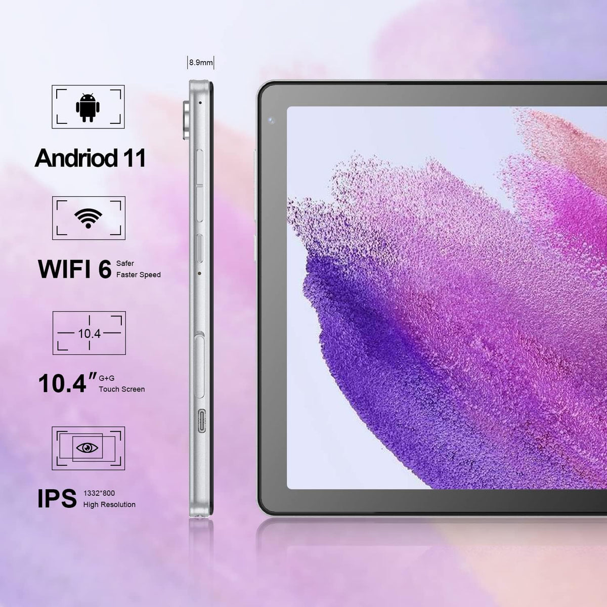 Silver 10.4 inch Android Tablet with 32GB Storage W4800