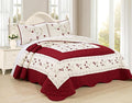 6pc Embroidered Floral Bedspread Quilt Set Queen Size Light Blue B916199