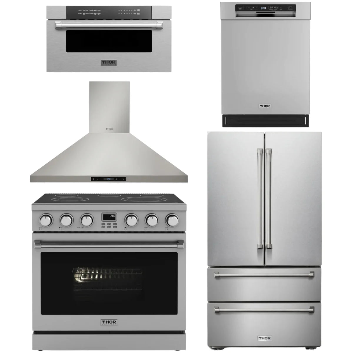 36 Electric Range, Range Hood, Refrigerator, Dishwasher and Microwave N875779